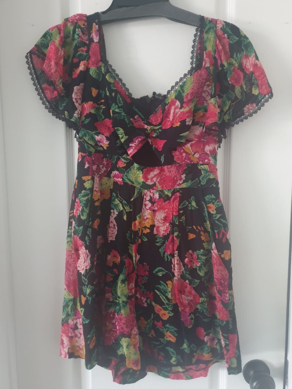 Black Floral Lace Trim Romper